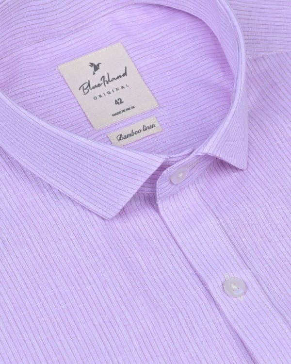 Violet Small Stripes -Full-Bamboo Linen