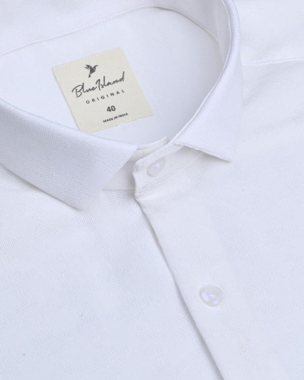 Pearl White Micro Dotted  Line - Half Sleeve - Airlite Shirt