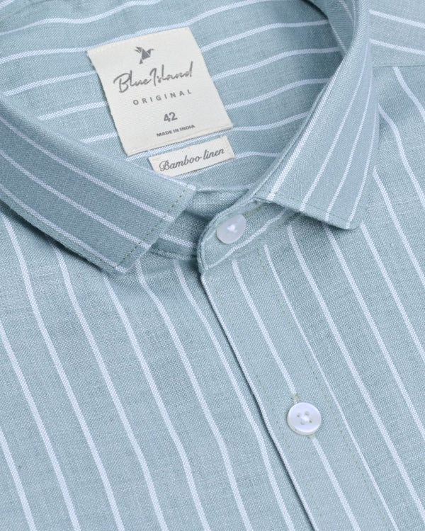 Pear Green and white Stripes -Full-Bamboo Linen