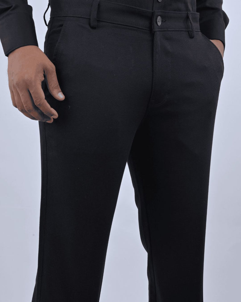 Black Square Checked - 2 way stretch - COTTON PANT