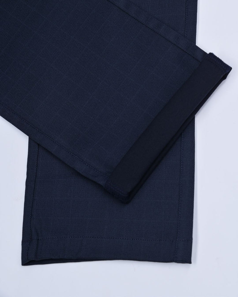 Navy Wavy Checked - 2 way stretch - COTTON PANT