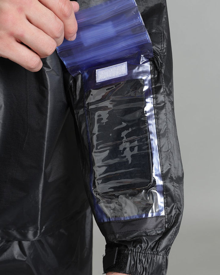 Black with Red Taping - Rain Jacket with Pant and Mobile Pouch