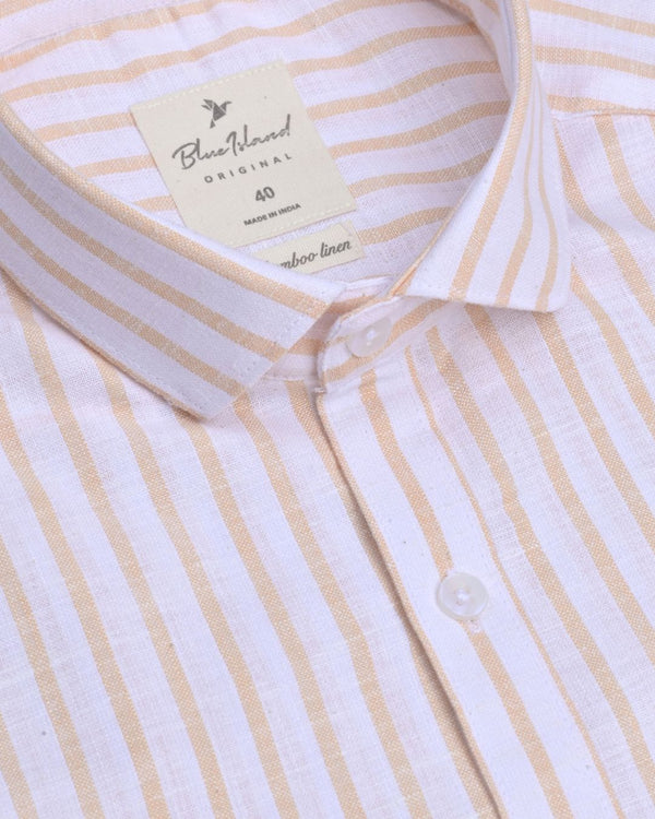 Rust Orange and White Stripes -Full-Bamboo Linen