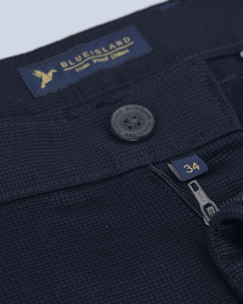 Navy Square Checked - 2 way stretch - COTTON PANT