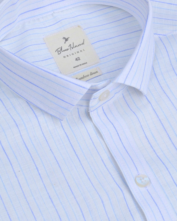 White Snow Stripes -Full-Bamboo Linen