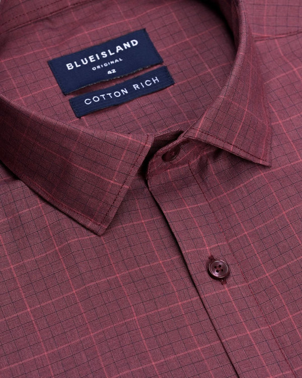Elegant Maroon Grid- Full-Cotton Rich