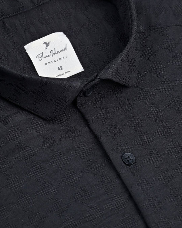 Ink Black Micro Dotted  Line - Half Sleeve - Airlite Shirt