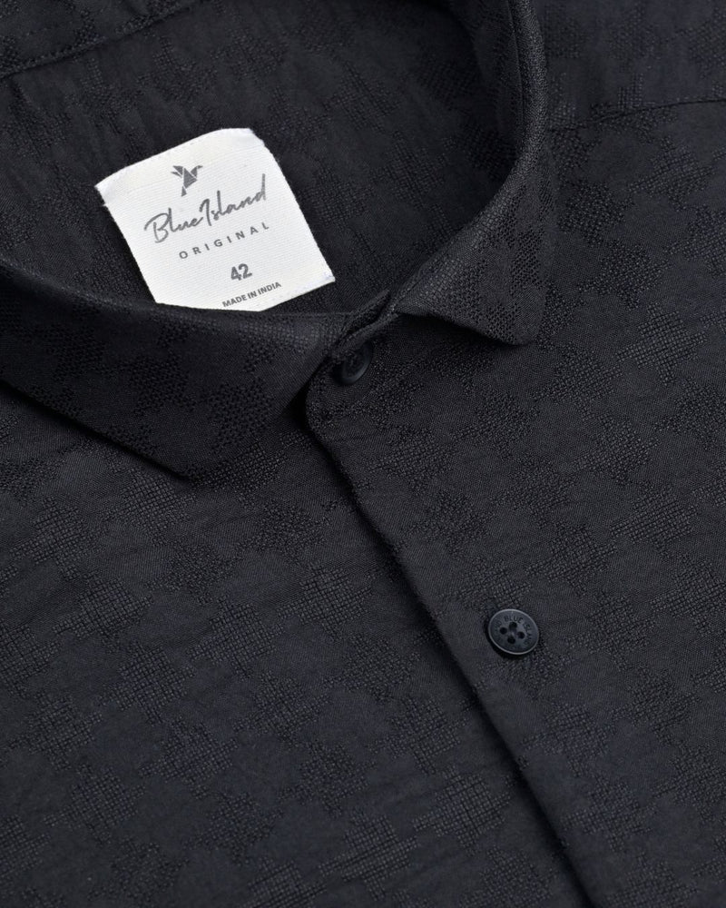 Ink Black Micro Dotted  Line - Half Sleeve - Airlite Shirt