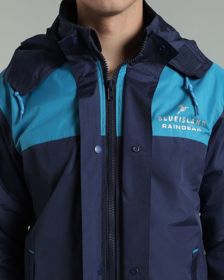 Navy with Blue Shoulder Panel - Rain Jacket with Pant
