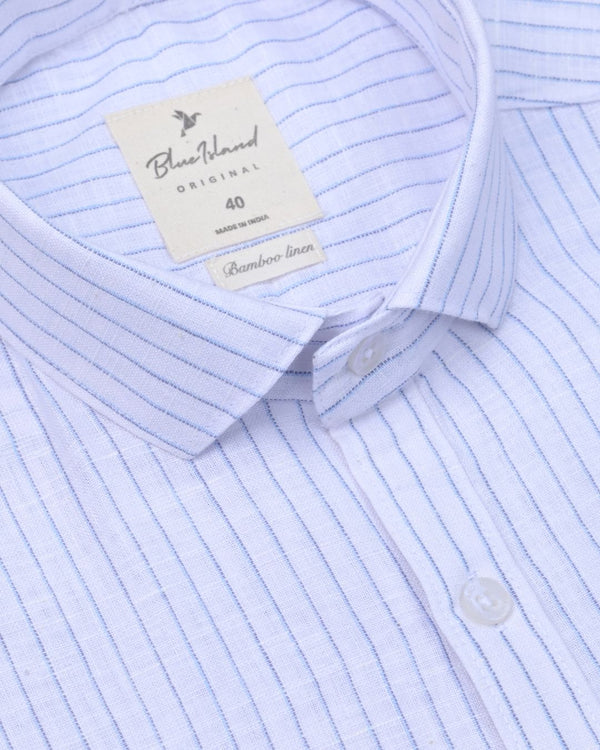 White Midnight Stripes -Full-Bamboo Linen