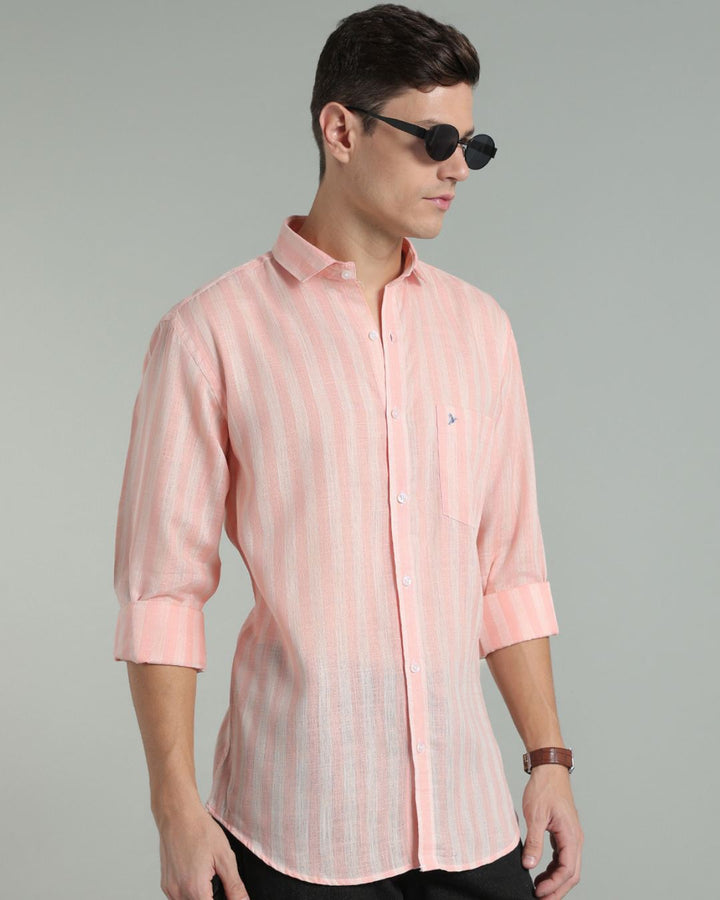 Twin Orange Stripes -Full-Cotton Linen Shirt