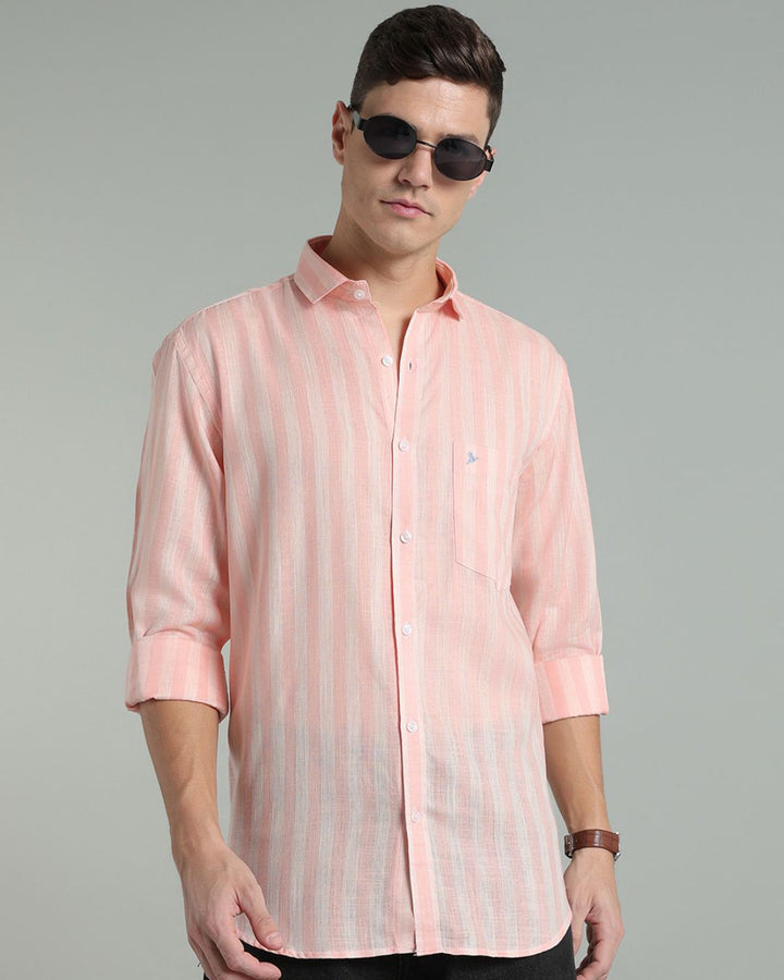 Twin Orange Stripes -Full-Cotton Linen Shirt