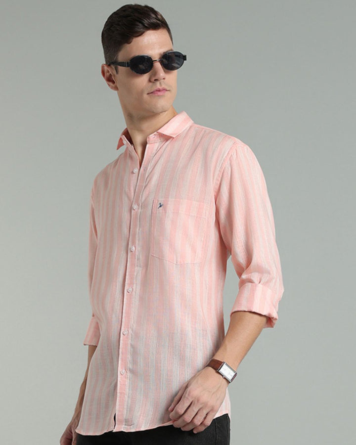Twin Orange Stripes -Full-Cotton Linen Shirt