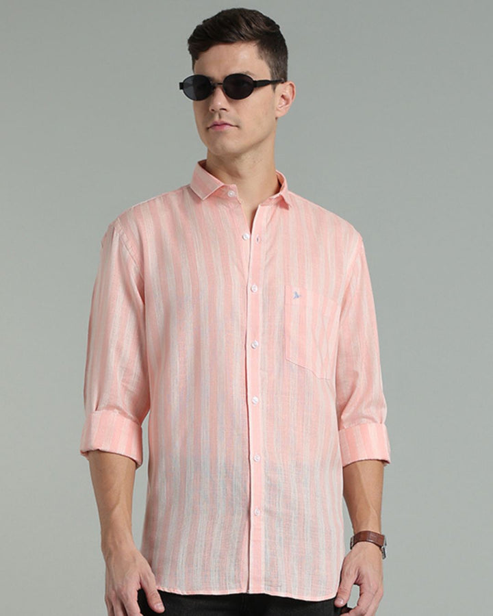 Twin Orange Stripes -Full-Cotton Linen Shirt