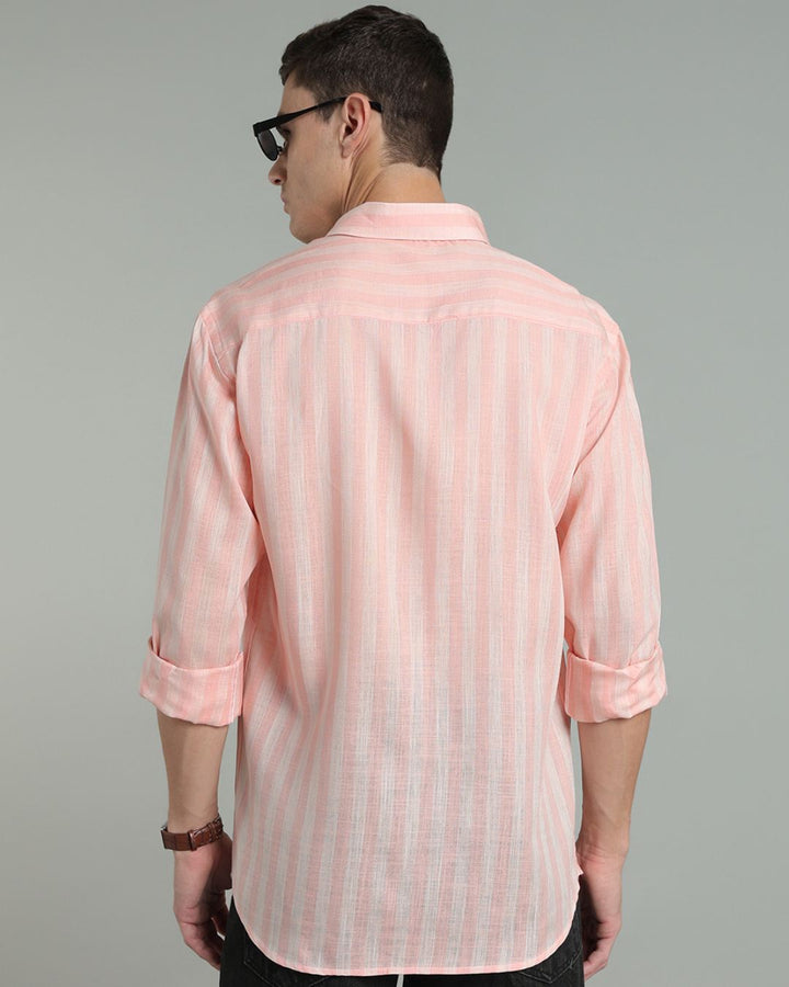 Twin Orange Stripes -Full-Cotton Linen Shirt