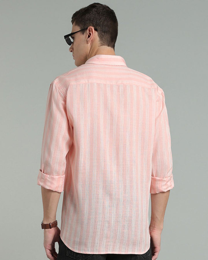 Twin Orange Stripes -Full-Cotton Linen Shirt