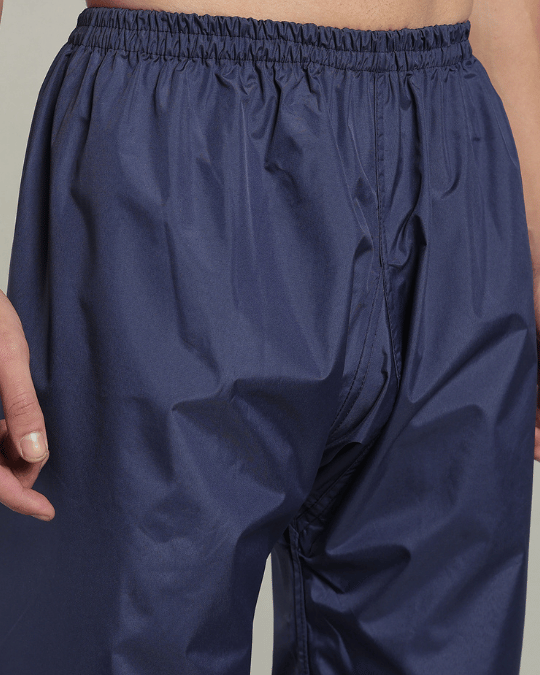 Matte Navy with Teal Border - Rain Jacket with Pant & Mobile Pouch