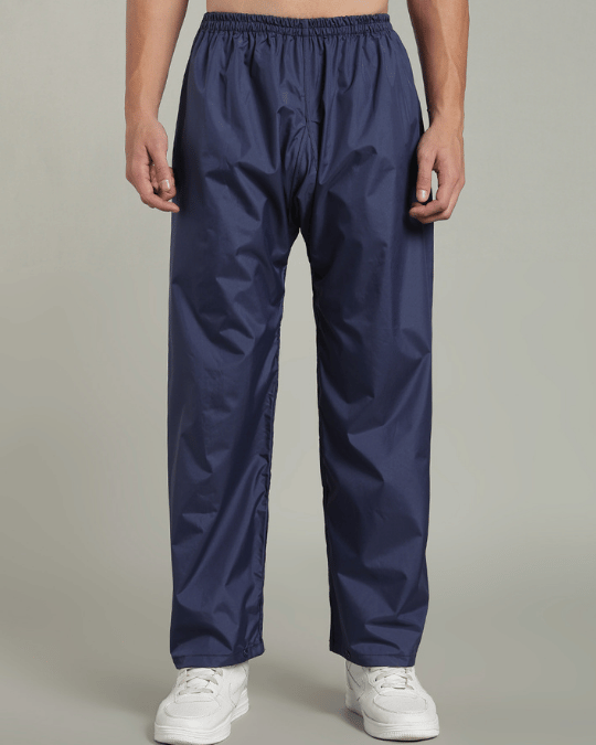 Matte Navy with Teal Border - Rain Jacket with Pant & Mobile Pouch