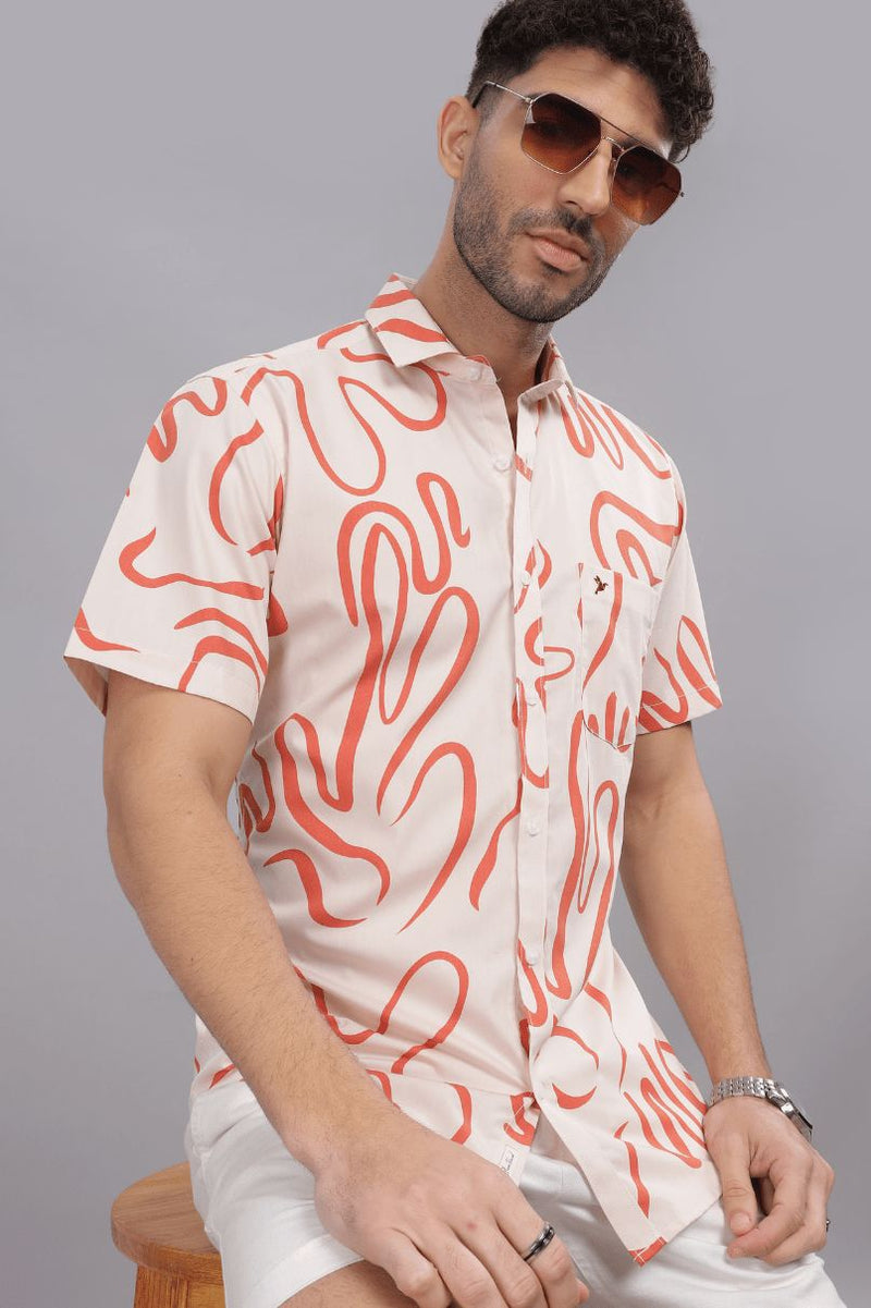 Tango Orange Print - Half Sleeve - Stain Proof