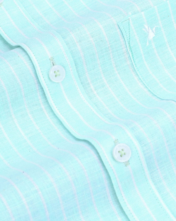 Mint Green & White Stripes -Full-Bamboo Linen