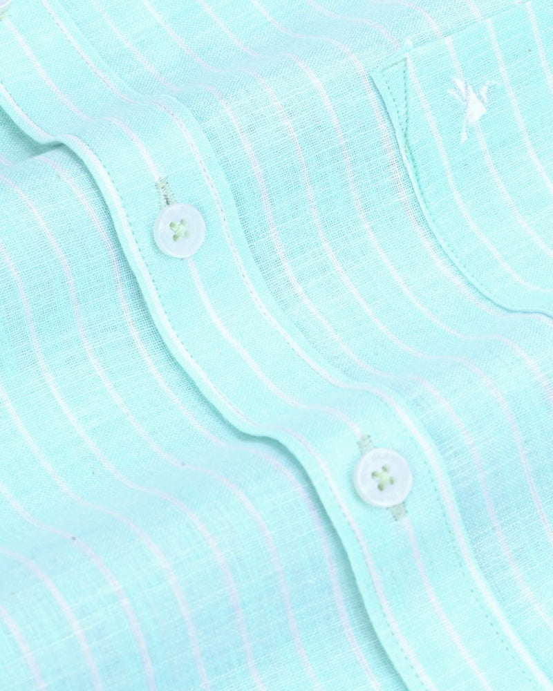 Mint Green & White Stripes -Full-Bamboo Linen