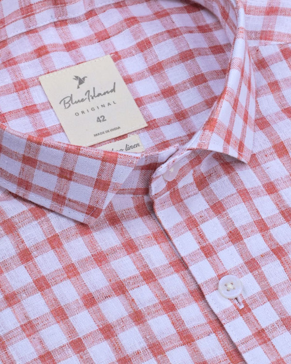 Rust Brown & White Checks -Full-Bamboo Linen