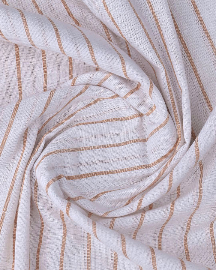 White & Orange Line Stripes-Full-Cotton Linen Shirt