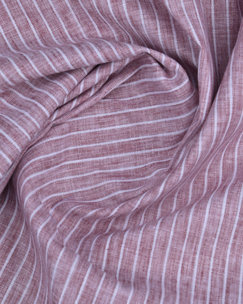 Maroon Red & White Stripes -Full-Bamboo Linen