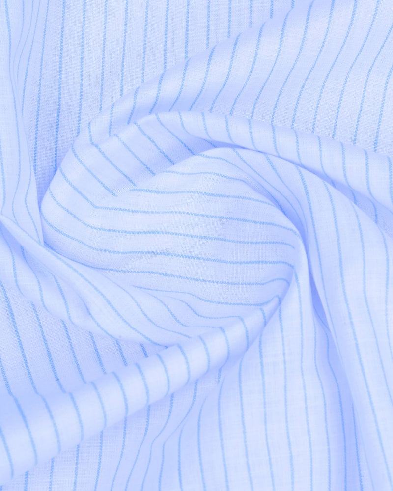 Cool Blue Mini Stripes -Full-Bamboo Linen