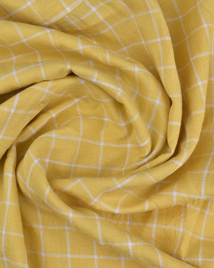 Bright Yellow & White Checks - Half Sleeve -Cotton Linen Shirt