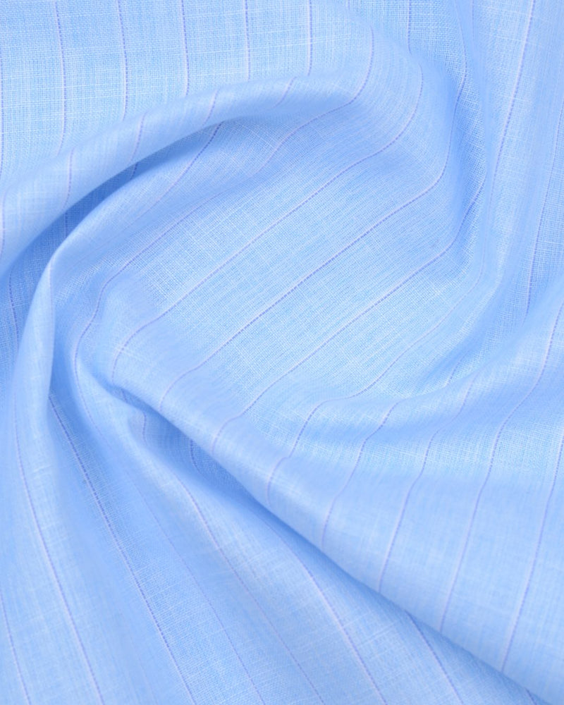 Blue & White Dotted Line Stripes -Full-Bamboo Linen