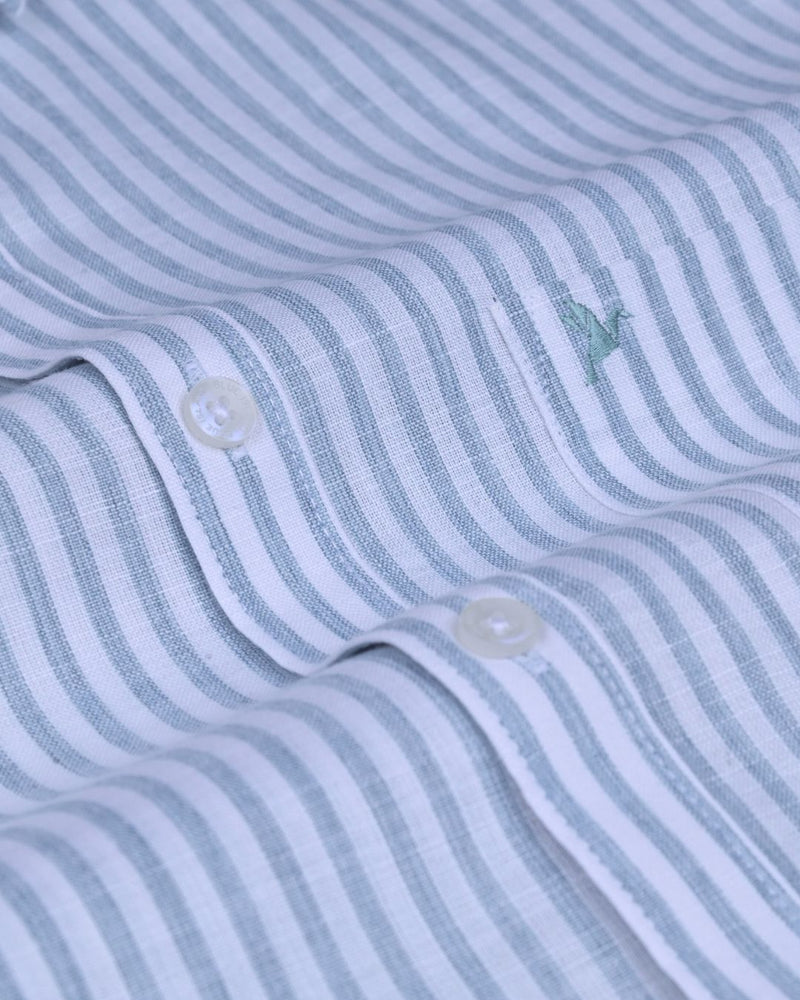 Green & White Linear Stripes -Full-Bamboo Linen