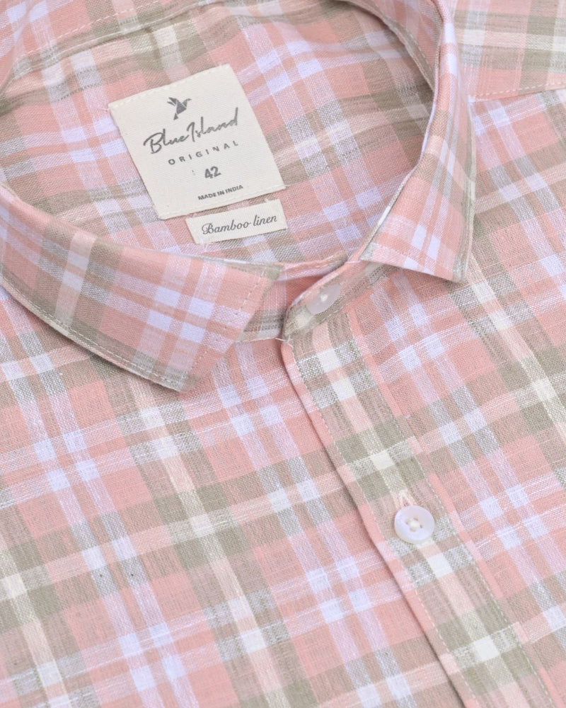 Khaki & Orange Multi Checks -Full-Bamboo Linen