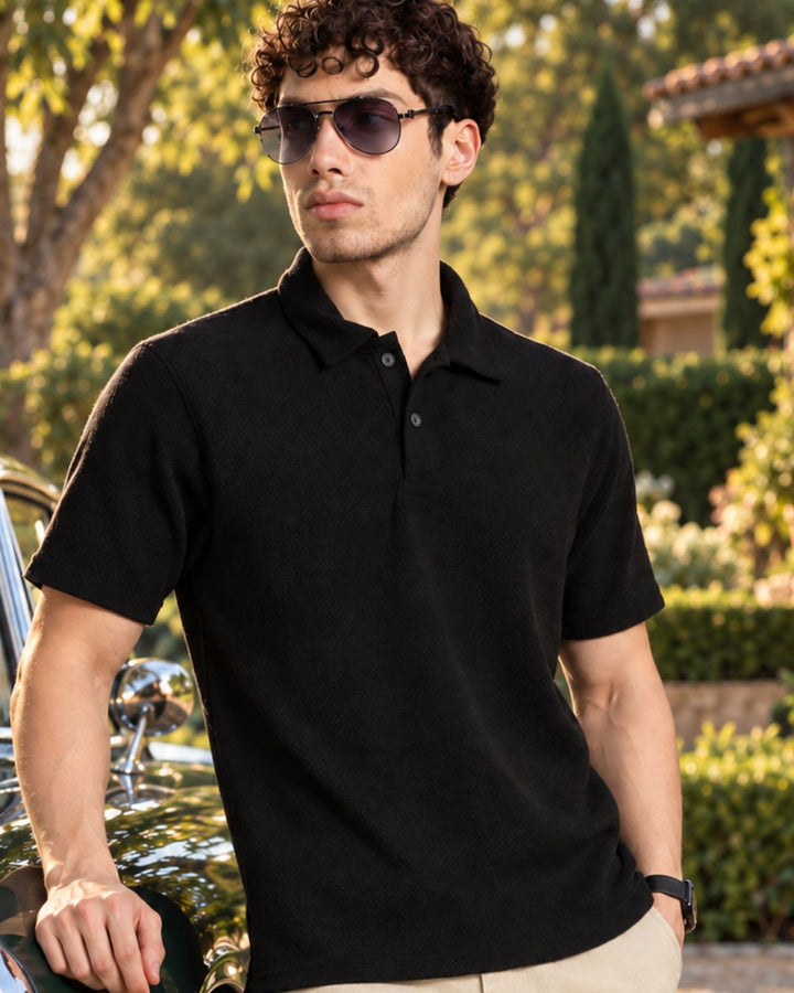 Black Pop Textured - Polo Tshirt