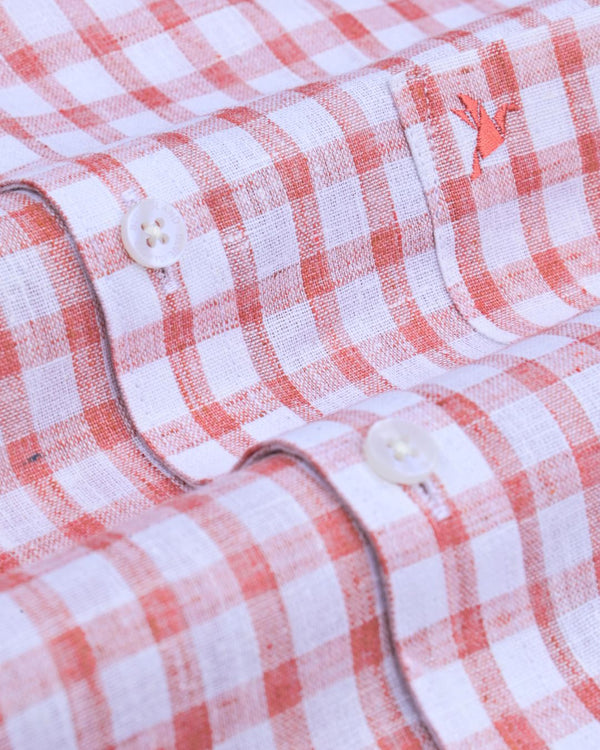 Rust Brown & White Checks -Full-Bamboo Linen