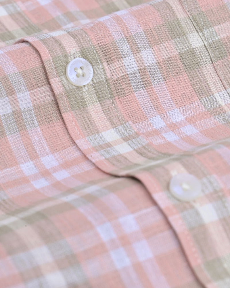 Khaki & Orange Multi Checks -Full-Bamboo Linen