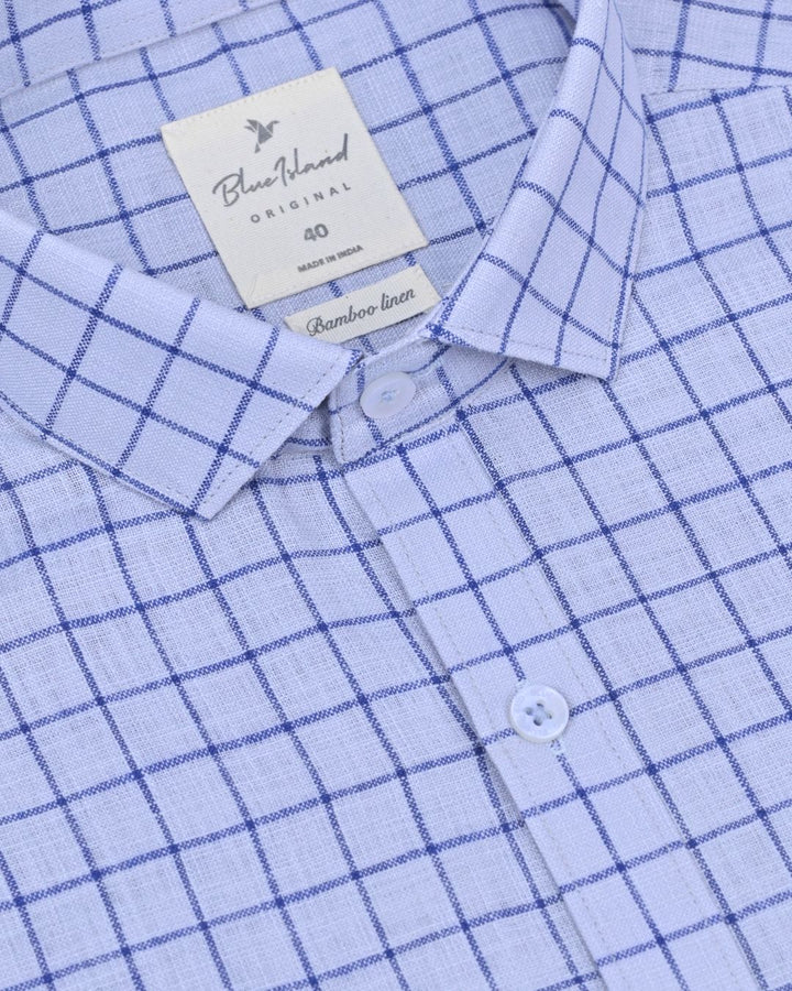 Silver Grey & Navy Square Checks -Full-Bamboo Linen