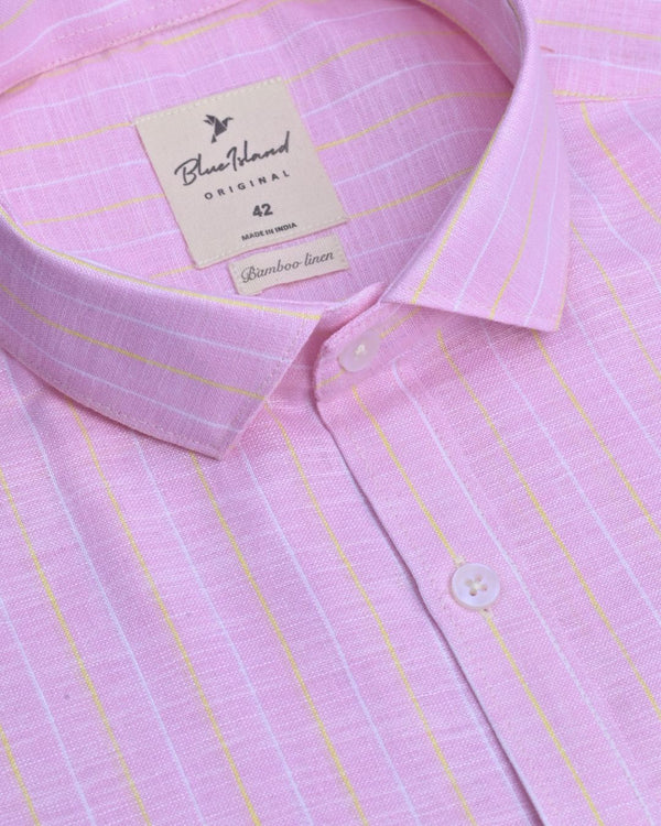 Pink Double Colour Line Stripes -Full-Bamboo Linen