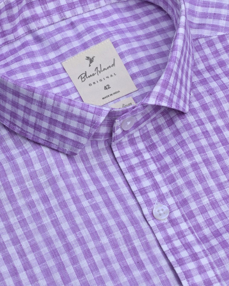 Purple & White Checks -Full-Bamboo Linen