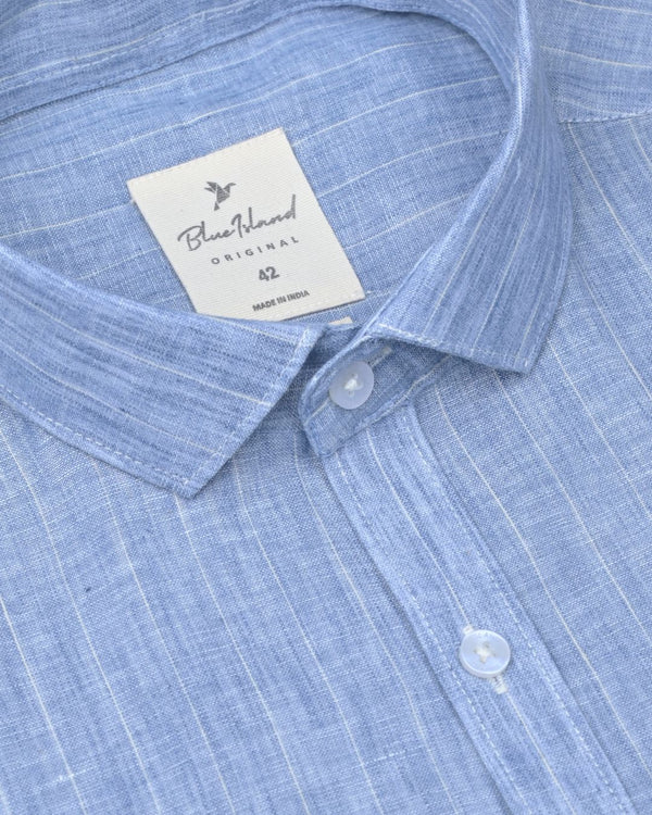 Blue Thin Stripes -Full-Bamboo Linen