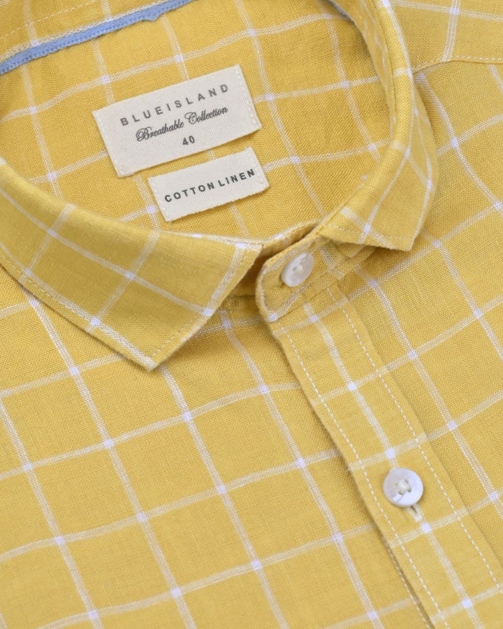 Bright Yellow & White Checks -Full-Cotton Linen Shirt