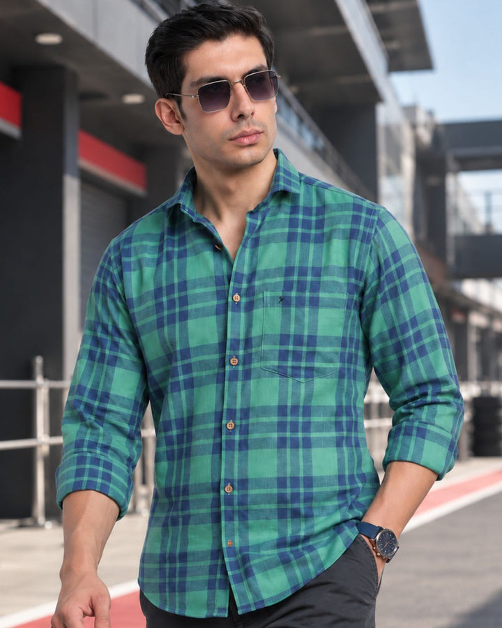Teal Green & Navy Checks -Full-Stain Proof