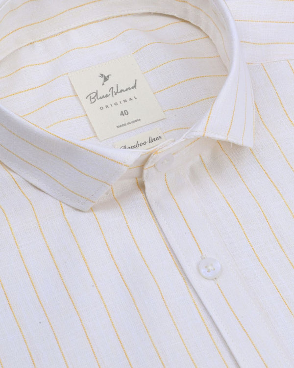 Musky White & Orange Dotted Line Stripes -Full-Bamboo Linen