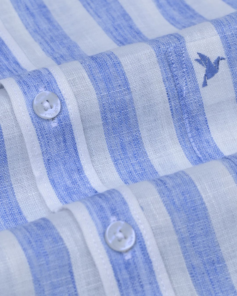 Sky Blue Broad Stripes -Full-Bamboo Linen