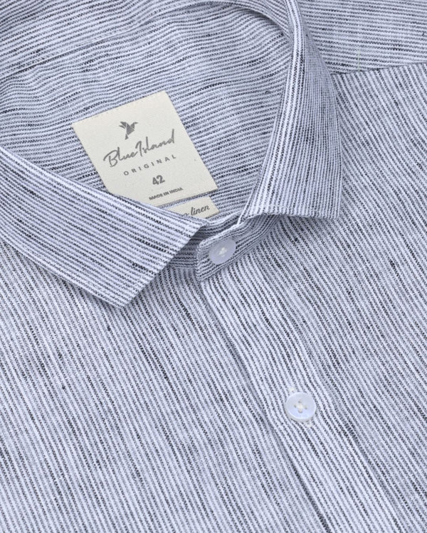 Silver Grid Stripes -Full-Bamboo Linen