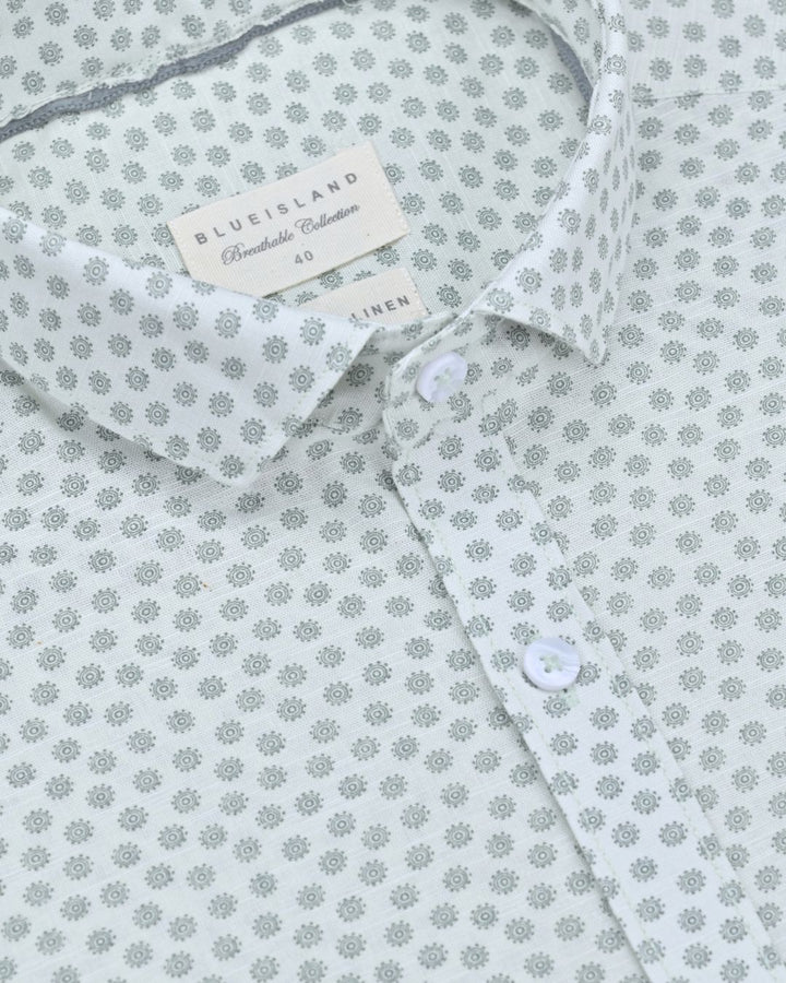 Beige Chakra Print-Full-Cotton Linen Shirt