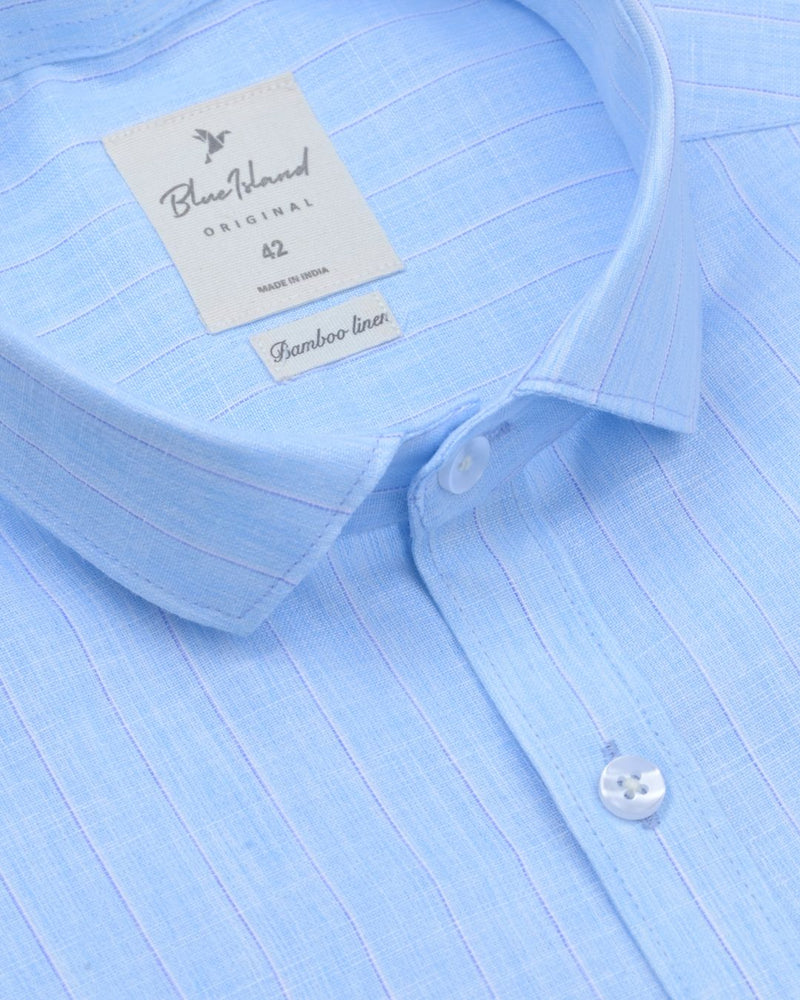 Blue & White Dotted Line Stripes -Full-Bamboo Linen
