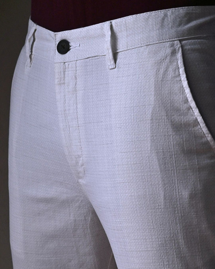 White Mini Checks- 2 way stretch - COTTON LINEN PANT