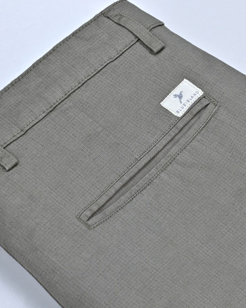 Olive Mini Checks - 2 way stretch - COTTON PANT