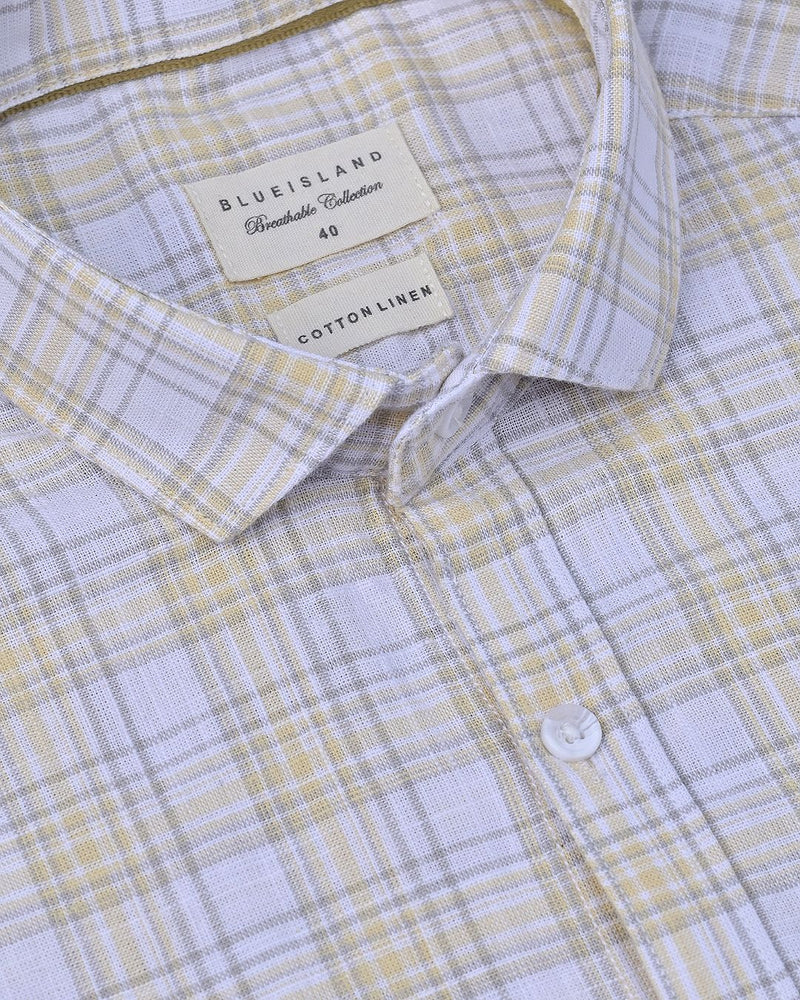 Soft Orange & White Checks -Full-Cotton Linen Shirt